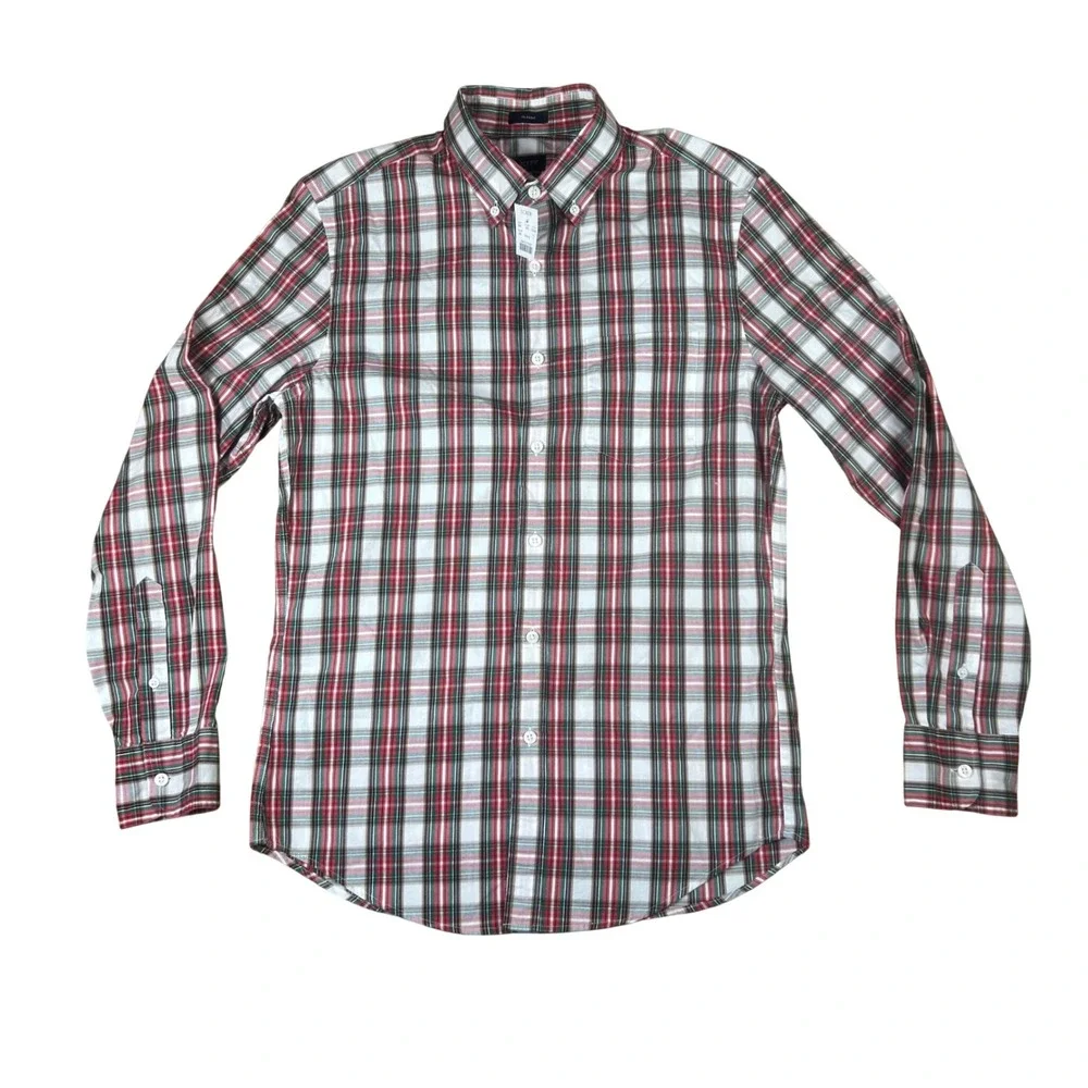 J.Crew Mens Flex Washed Classic Plaid Button Down Shirt Red Green Small‎ NWT